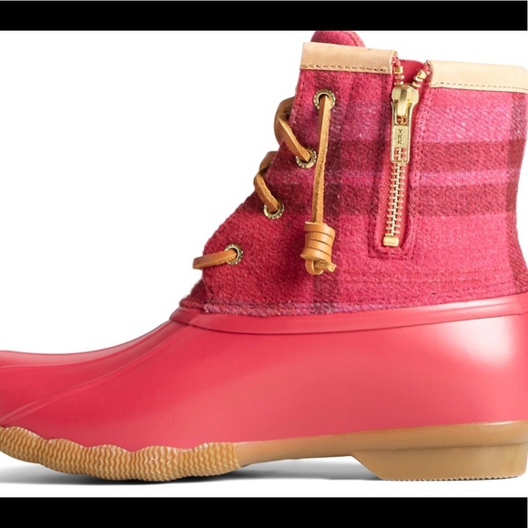 Sperry-Red-Saltwater Plaid Wool Duck Boot - Picture 3 of 6